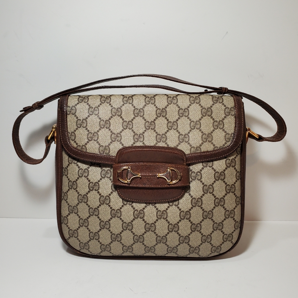 GUCCI Vintage Monogram Shoulder Bag Horsebit